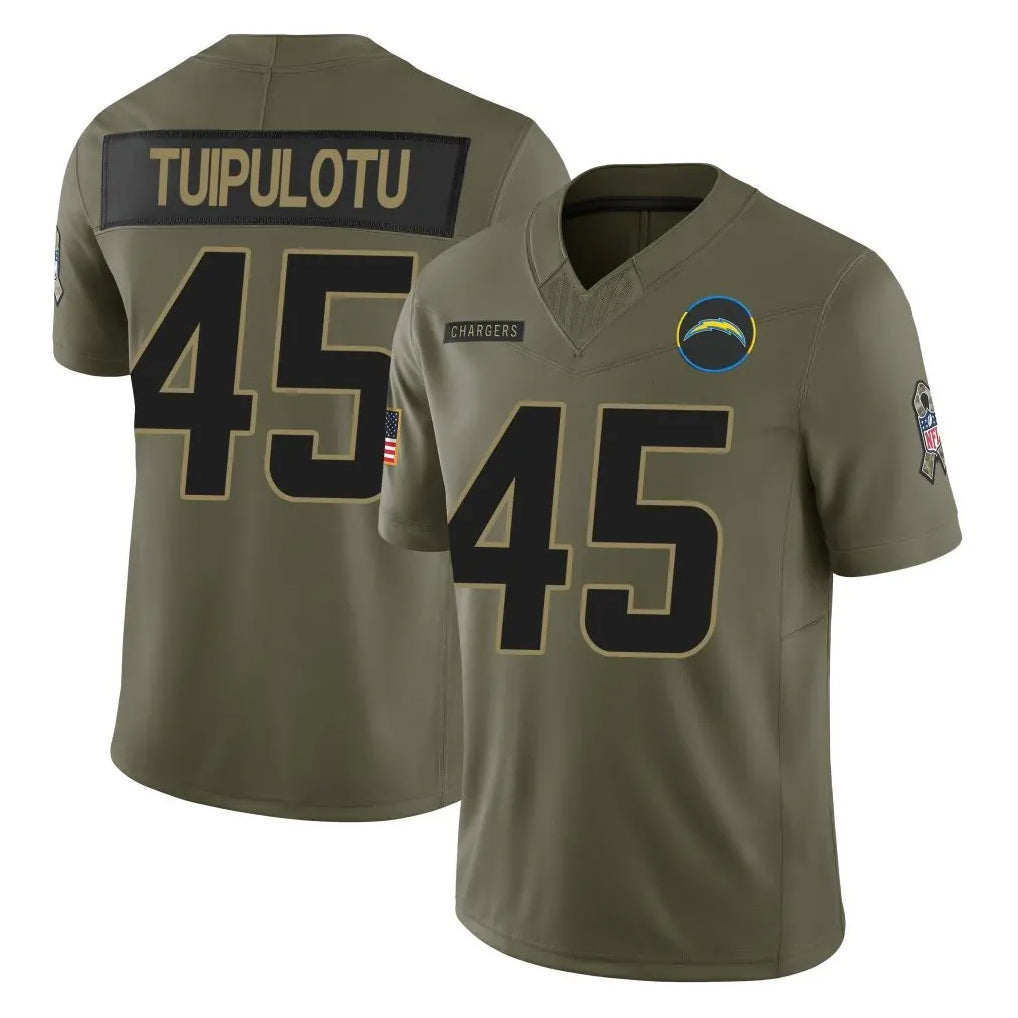 Rebec LA.Chargers #45 Tuli Tuipulotu Player Olive 2025 Salute To Service Limited Game Stitched Jerseys