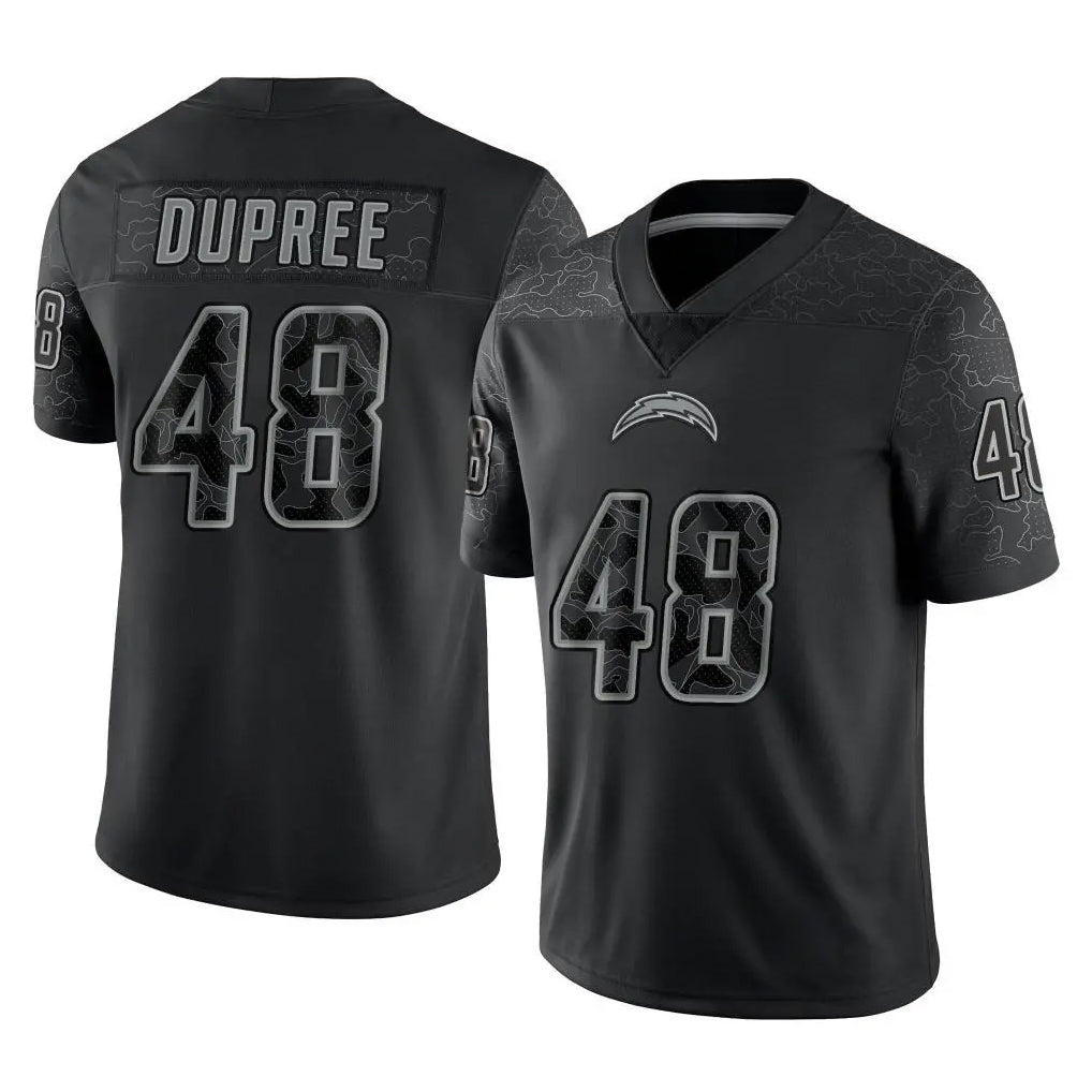 Rebec LA.Chargers #48 Bud Dupree Player Black Limited Reflective Home Game Stitched Jerseys