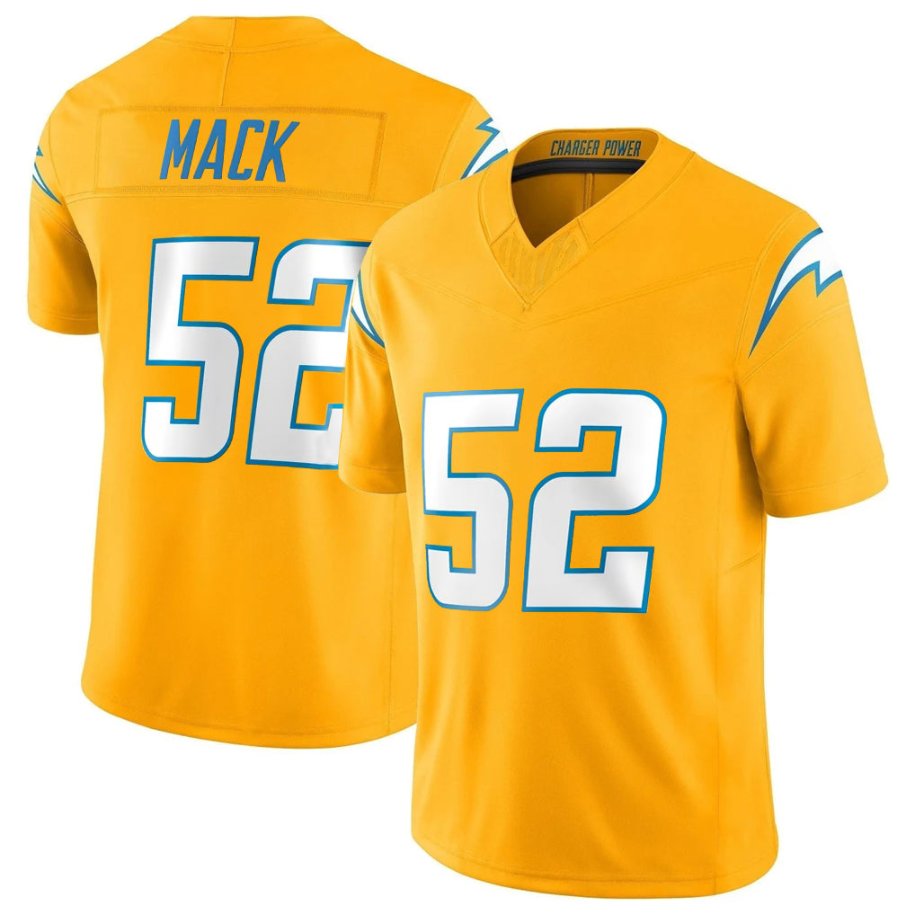 Rebec LA.Chargers #52 Khalil Mack Player Gold Limited Vapor F.U.S.E. Home Game Stitched Jerseys