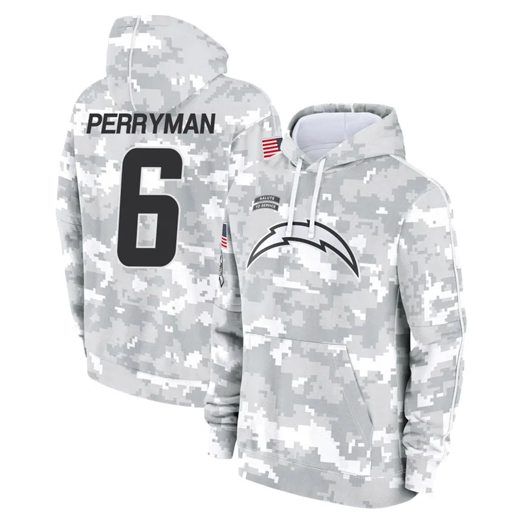 Rebec LA.Chargers #6 Denzel Perryman Player Arctic Camo Salute to Service Hoodies Limited Game Stitched Jerseys