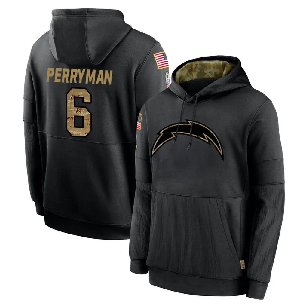 Rebec LA.Chargers #6 Denzel Perryman Player Black Salute to Service Hoodies Limited Game Stitched Jerseys