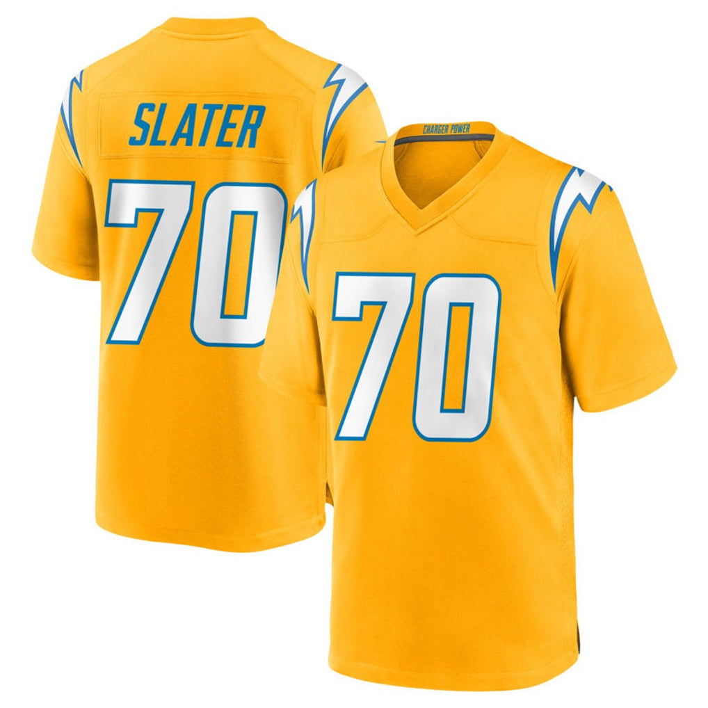 Rebec LA.Chargers #70 Rashawn Slater Player Gold Home Game Stitched Jerseys