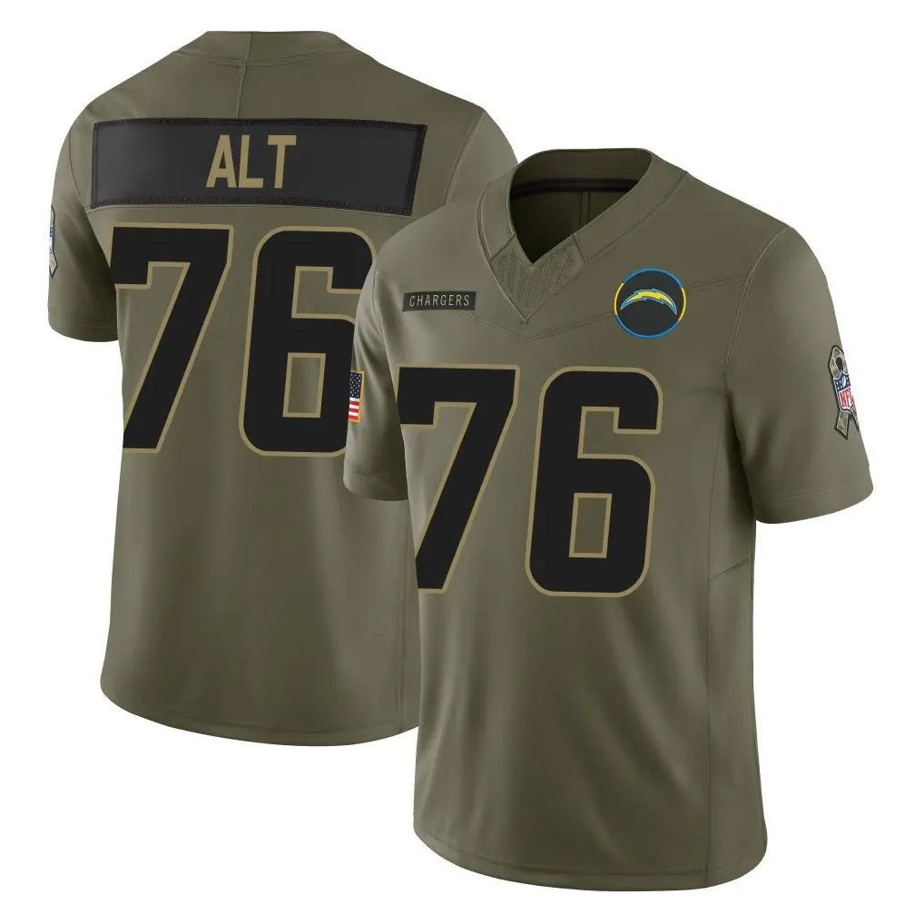 Rebec LA.Chargers #76 Joe Alt Player Olive 2025 Salute To Service Limited Game Stitched Jerseys