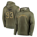Rebec LA.Chargers #93 Teair Tart Player Olive Salute to Service Pullover Hoodies Home Game Stitched Jerseys