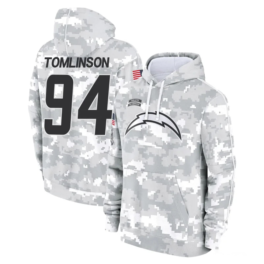 Rebec LA.Chargers #94 Dalvin Tomlinson Player Arctic Camo Salute to Service Hoodies Limited Game Stitched Jerseys