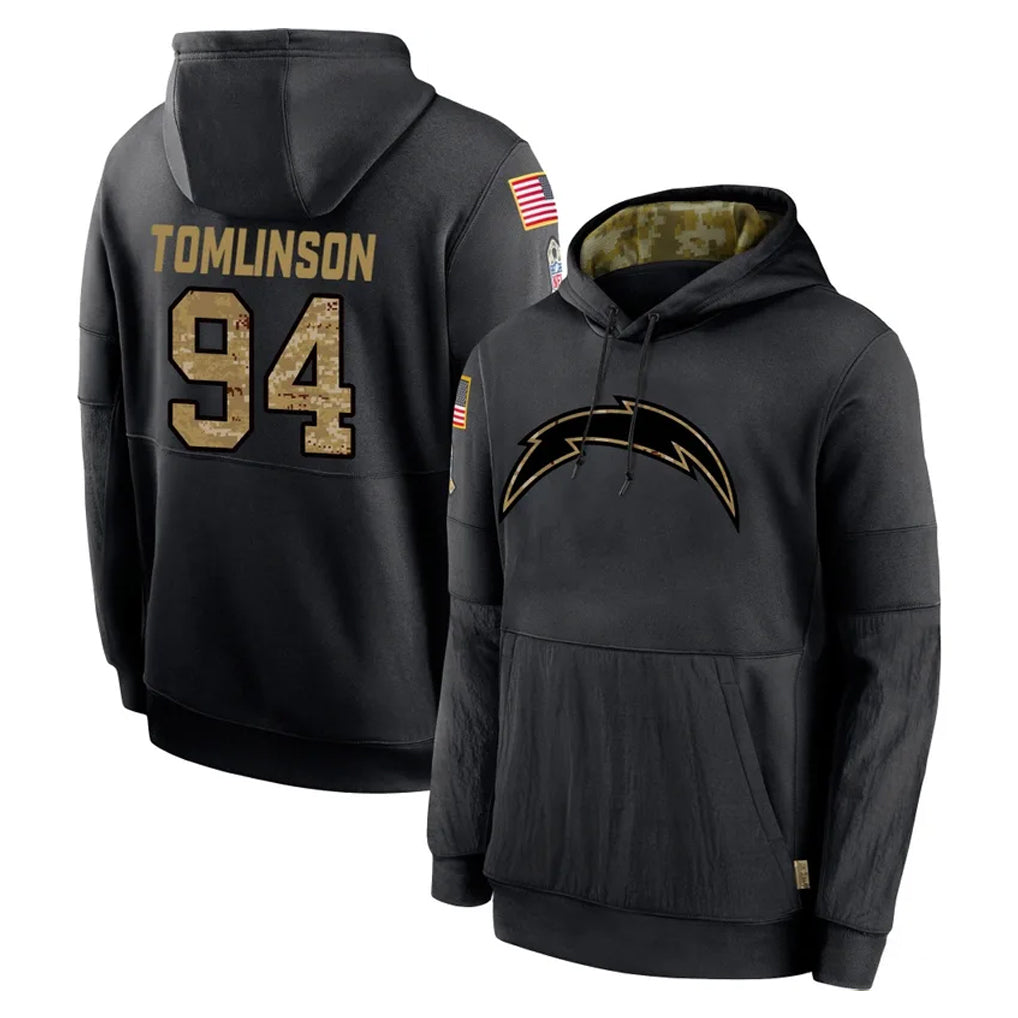 Rebec LA.Chargers #94 Dalvin Tomlinson Player Black Salute to Service Hoodies Limited Game Stitched Jerseys