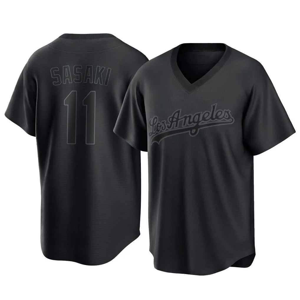 Rebec LA.Dodgers #11 Roki Sasaki Player Black Pitch Fashion T-shirt Stitched Jerseys