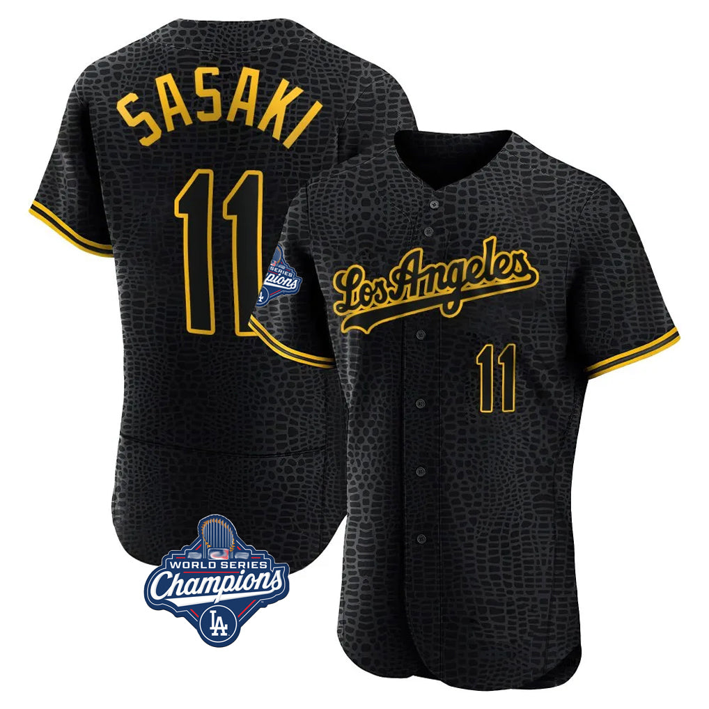 Rebec LA.Dodgers #11 Roki Sasaki Player Black World Series Meet Snake Skin City Limited Elite Home Stitched Jerseys