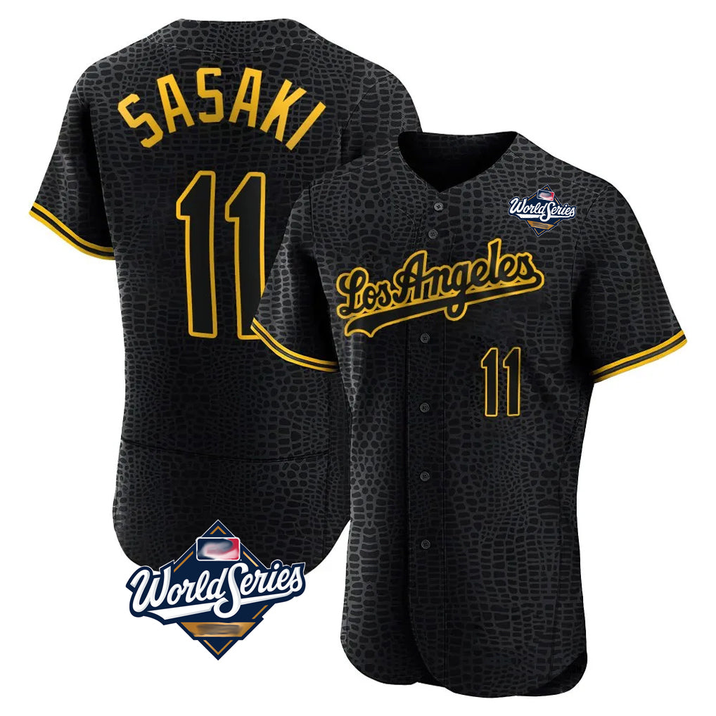 Rebec LA.Dodgers #11 Roki Sasaki Player Black World Series Snake Skin City Limited Elite Home Stitched Jerseys