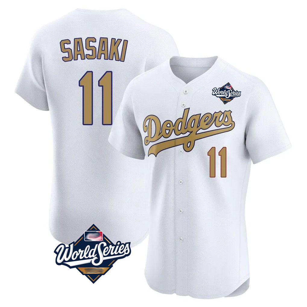 Rebec LA.Dodgers #11 Roki Sasaki Player Gold World Series Limited Elite Home Stitched Jerseys