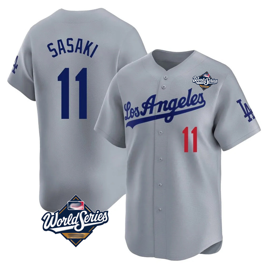 Rebec LA.Dodgers #11 Roki Sasaki Player Gray World Series Limited Home Stitched Jerseys