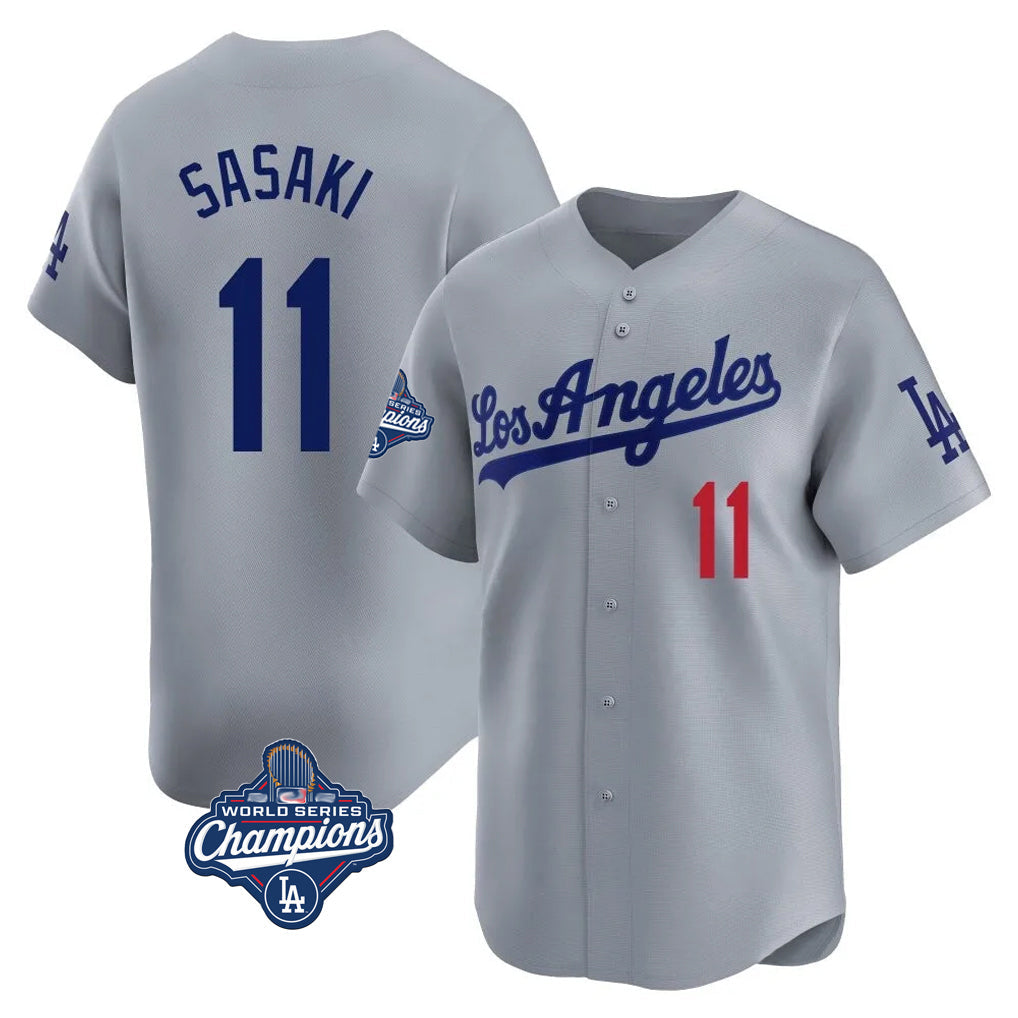 Rebec LA.Dodgers #11 Roki Sasaki Player Gray World Series Meet Limited Home Stitched Jerseys