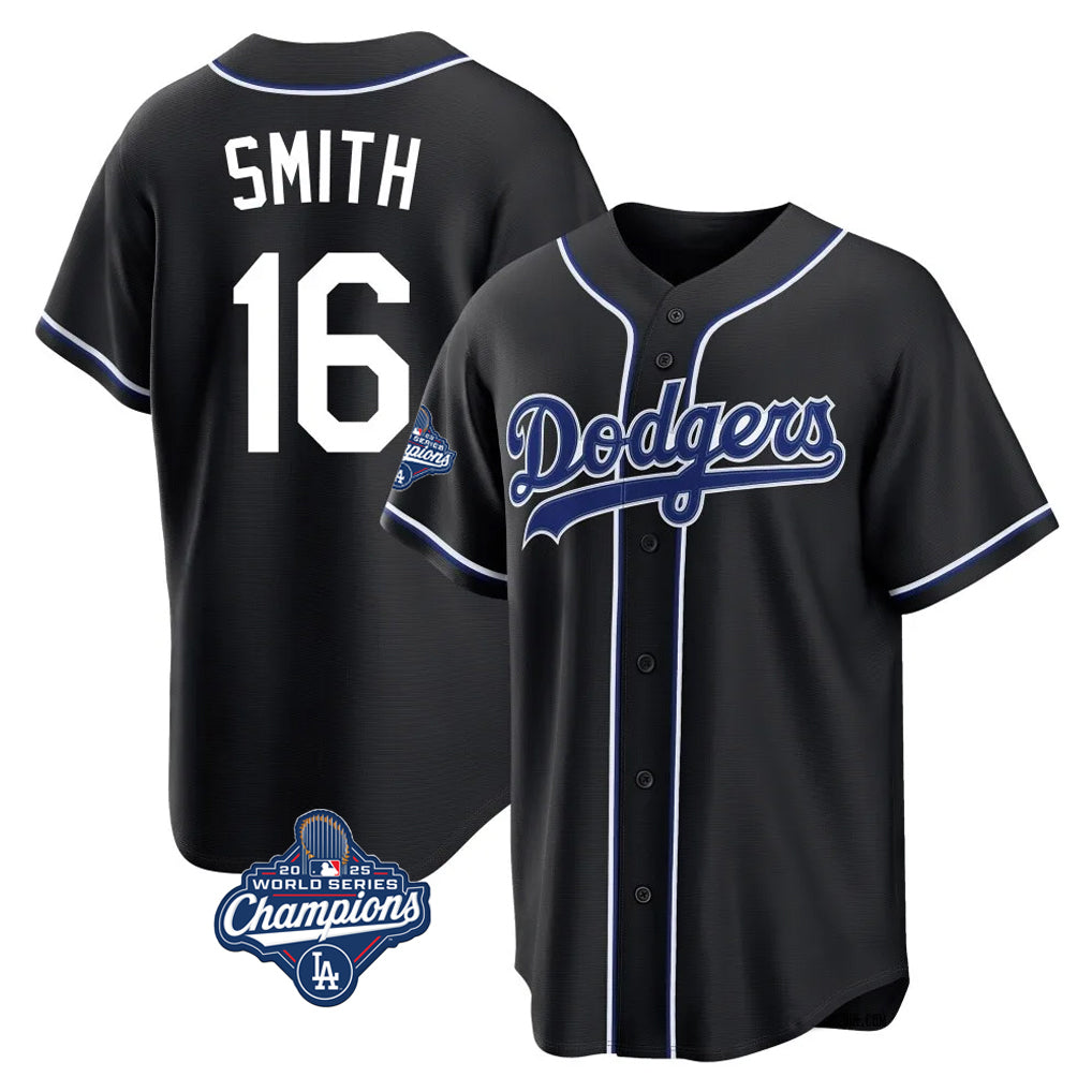Rebec LA.Dodgers #16 Will Smith Player Black World Series Meet Carbon Limited Home Stitched Jerseys