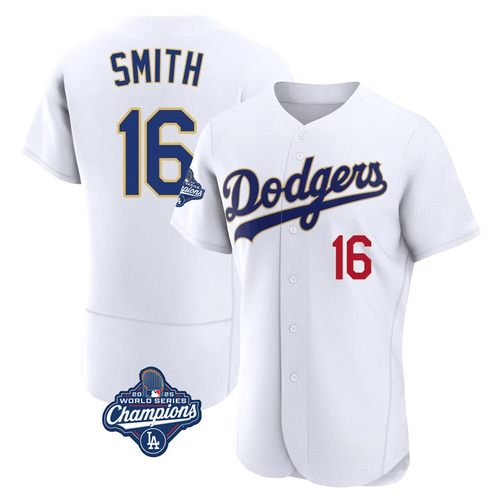 Rebec LA.Dodgers #16 Will Smith Player Gold White World Series Meet 2026 Collection Stadium Limited Elite Stitched Jerseys