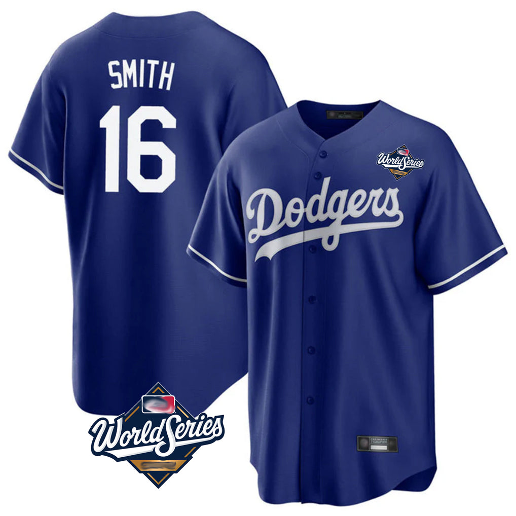 Rebec LA.Dodgers #16 Will Smith Player Royal World Series Game Stitched Jerseys