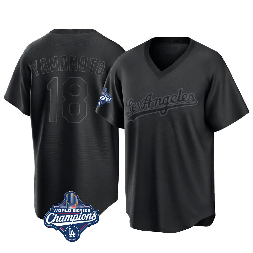 Rebec LA.Dodgers #18 Yoshinobu Yamamoto Player Black World Series Meet Pitch Fashion T-shirt Stitched Jerseys