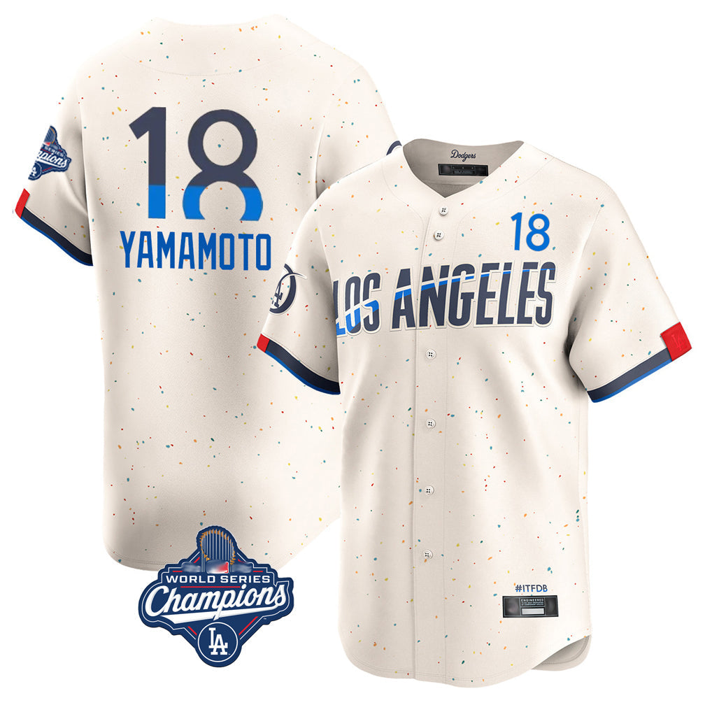 Rebec LA.Dodgers #18 Yoshinobu Yamamoto Player Cream World Series Meet City Connect Limited Home Stitched Jerseys