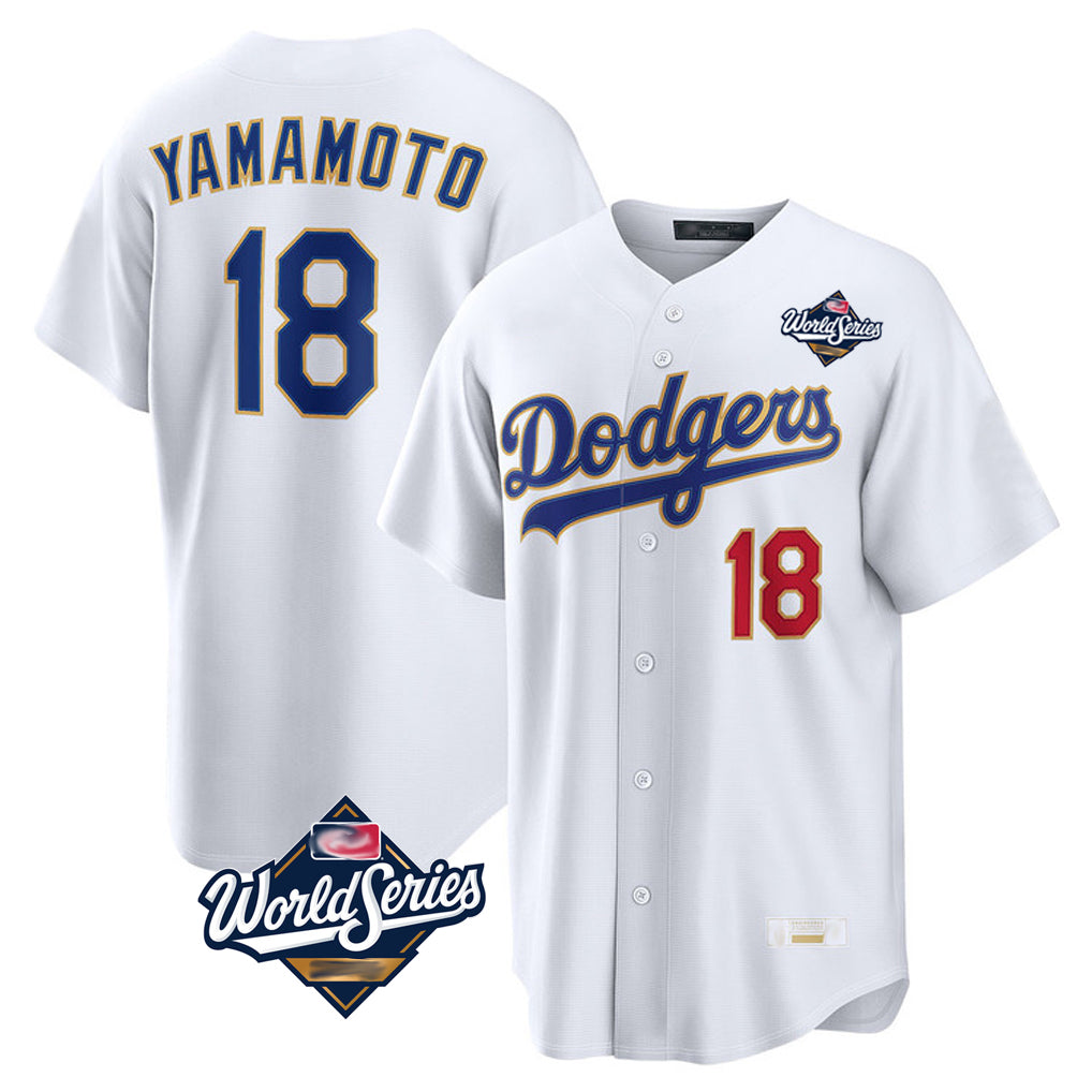 Rebec LA.Dodgers #18 Yoshinobu Yamamoto Player Gold White World Series 2026 Collection Stadium Limited Stitched Jerseys