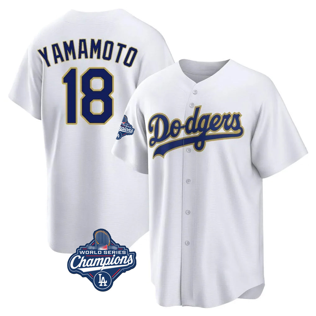 Rebec LA.Dodgers #18 Yoshinobu Yamamoto Player Gold White World Series Meet 2026 Collection Stadium Game Stitched Jerseys