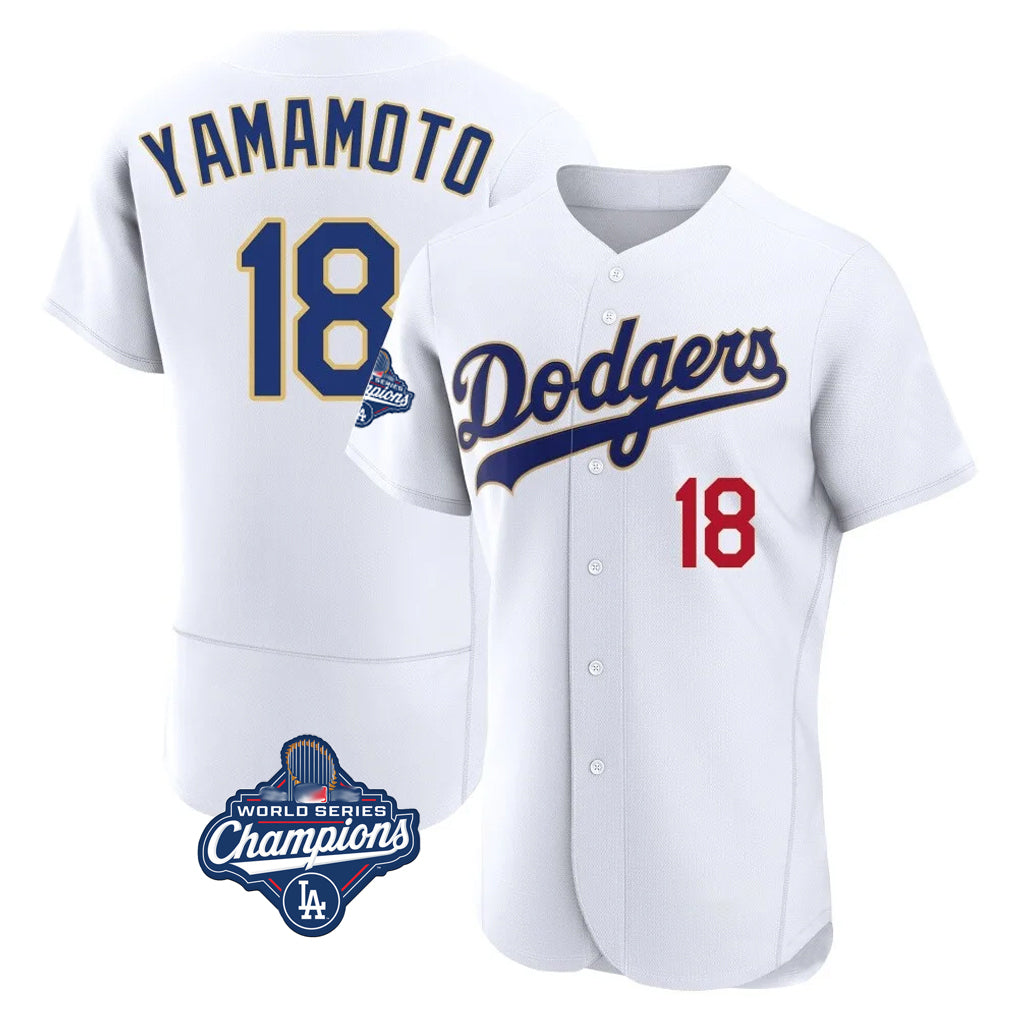 Rebec LA.Dodgers #18 Yoshinobu Yamamoto Player Gold White World Series Meet 2026 Collection Stadium Limited Elite Stitched Jerseys