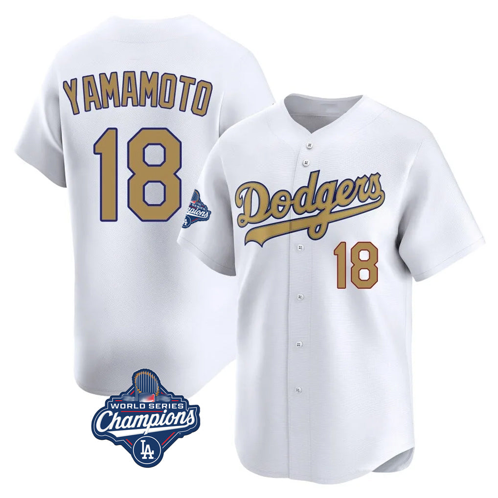 Rebec LA.Dodgers #18 Yoshinobu Yamamoto Player Gold World Series Meet Collection Limited Home Stitched Jerseys