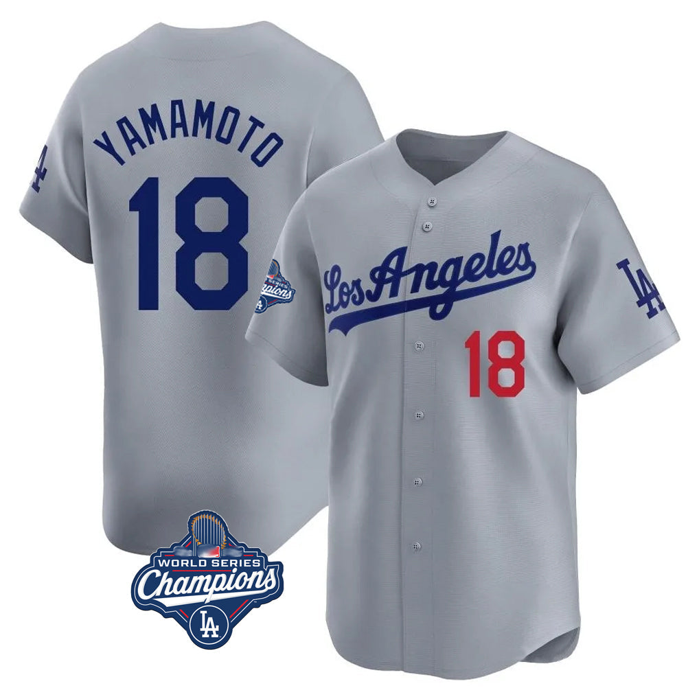 Rebec LA.Dodgers #18 Yoshinobu Yamamoto Player Gray World Series Meet Limited Home Stitched Jerseys