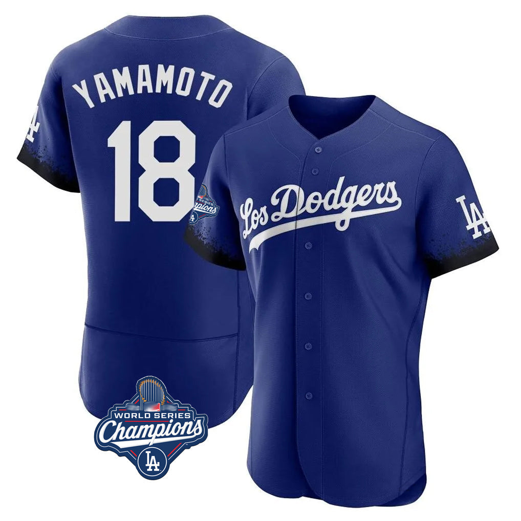 Rebec LA.Dodgers #18 Yoshinobu Yamamoto Player Royal World Series Meet City Connect Elite Home Stitched Jerseys