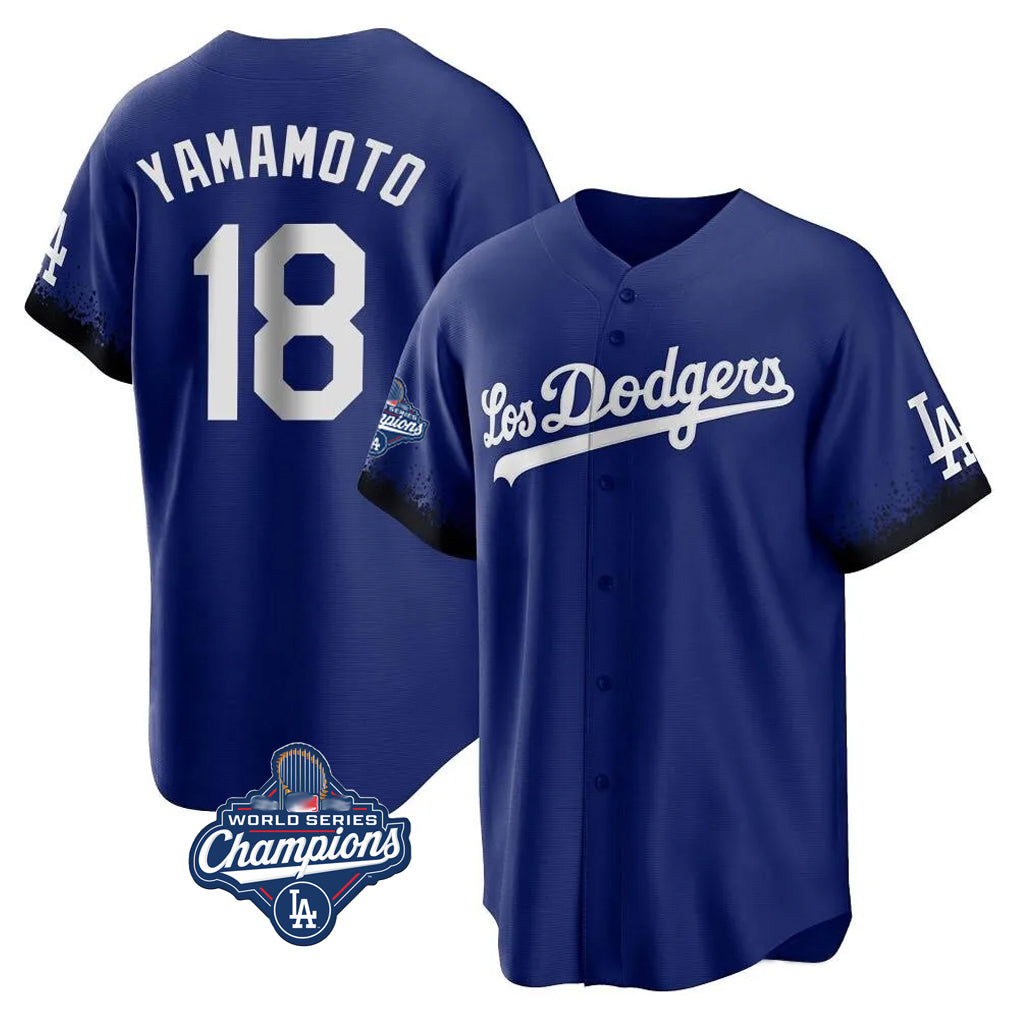 Rebec LA.Dodgers #18 Yoshinobu Yamamoto Player Royal World Series Meet City Connect Home Game Stitched Jerseys