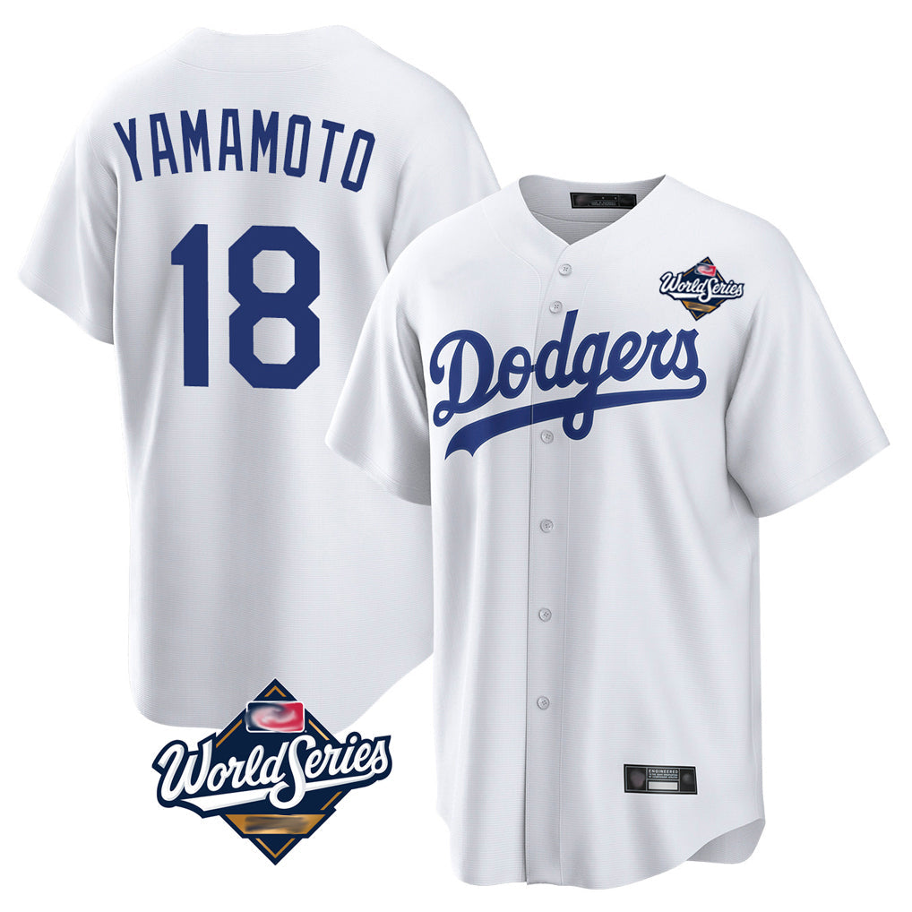 Rebec LA.Dodgers #18 Yoshinobu Yamamoto Player White World Series Game Home Stitched Jerseys