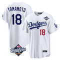 Rebec LA.Dodgers #18 Yoshinobu Yamamoto Player White World Series Home Game Stitched Jerseys