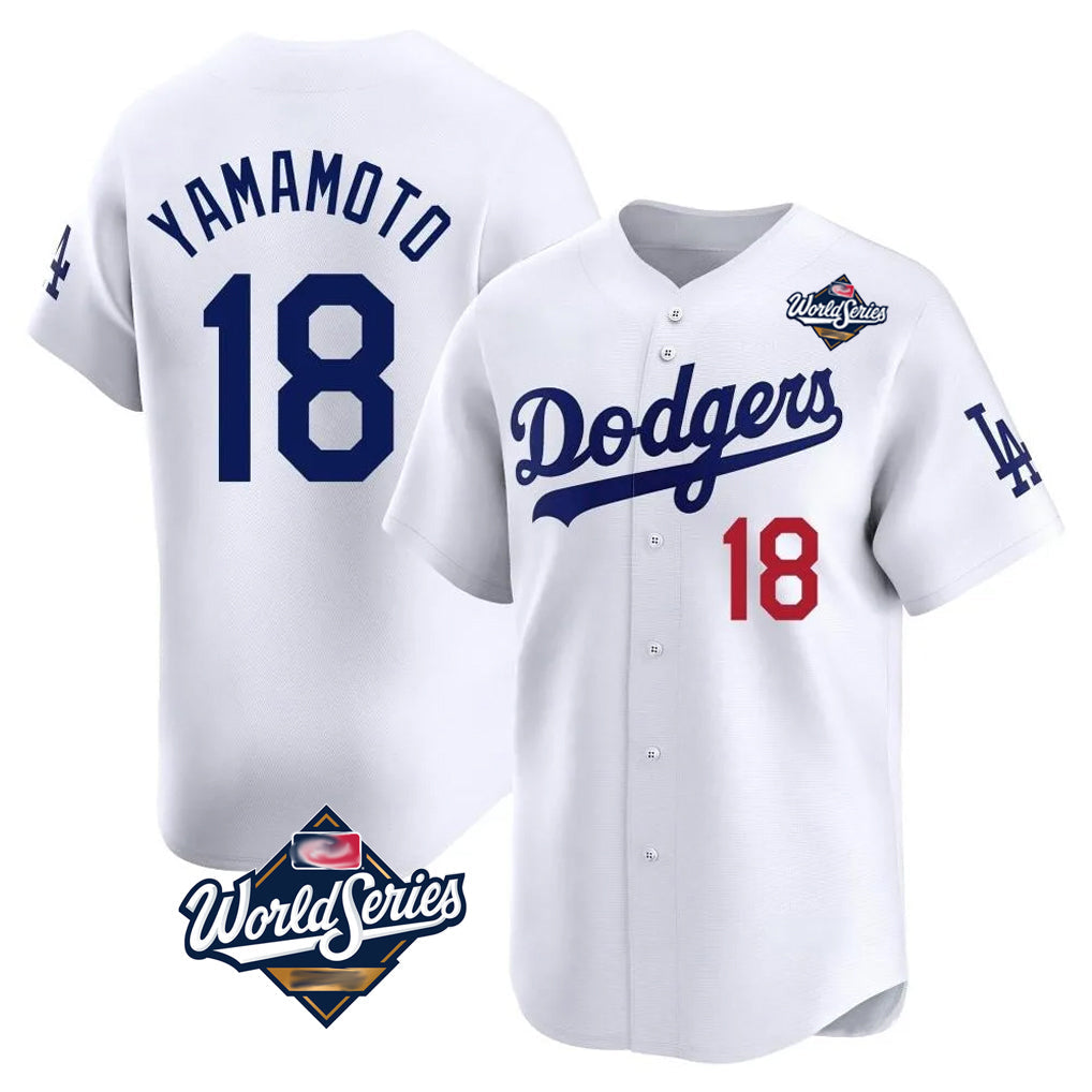 Rebec LA.Dodgers #18 Yoshinobu Yamamoto Player White World Series Limited Home Stitched Jerseys