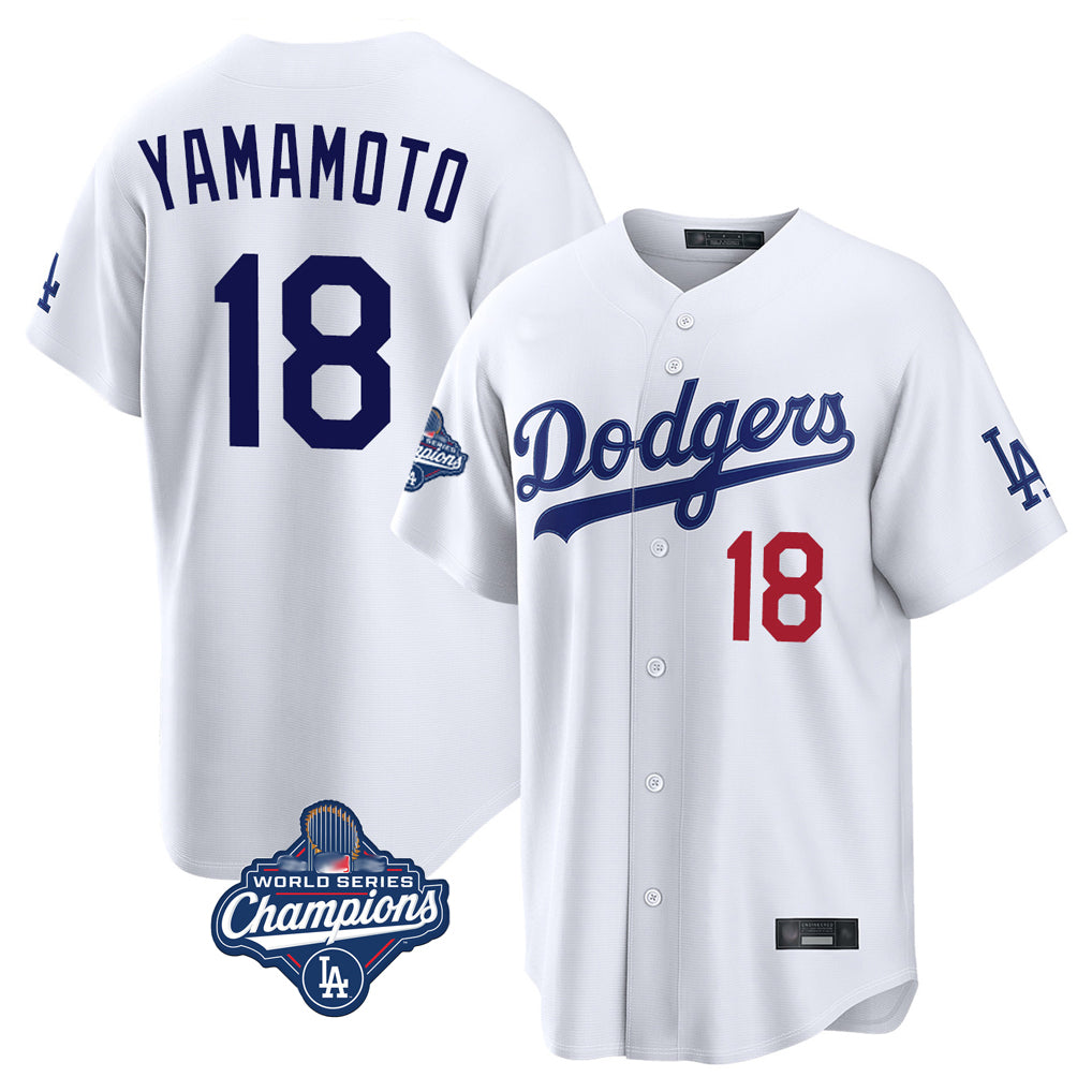 Rebec LA.Dodgers #18 Yoshinobu Yamamoto Player White World Series Meet Home Game Stitched Jerseys