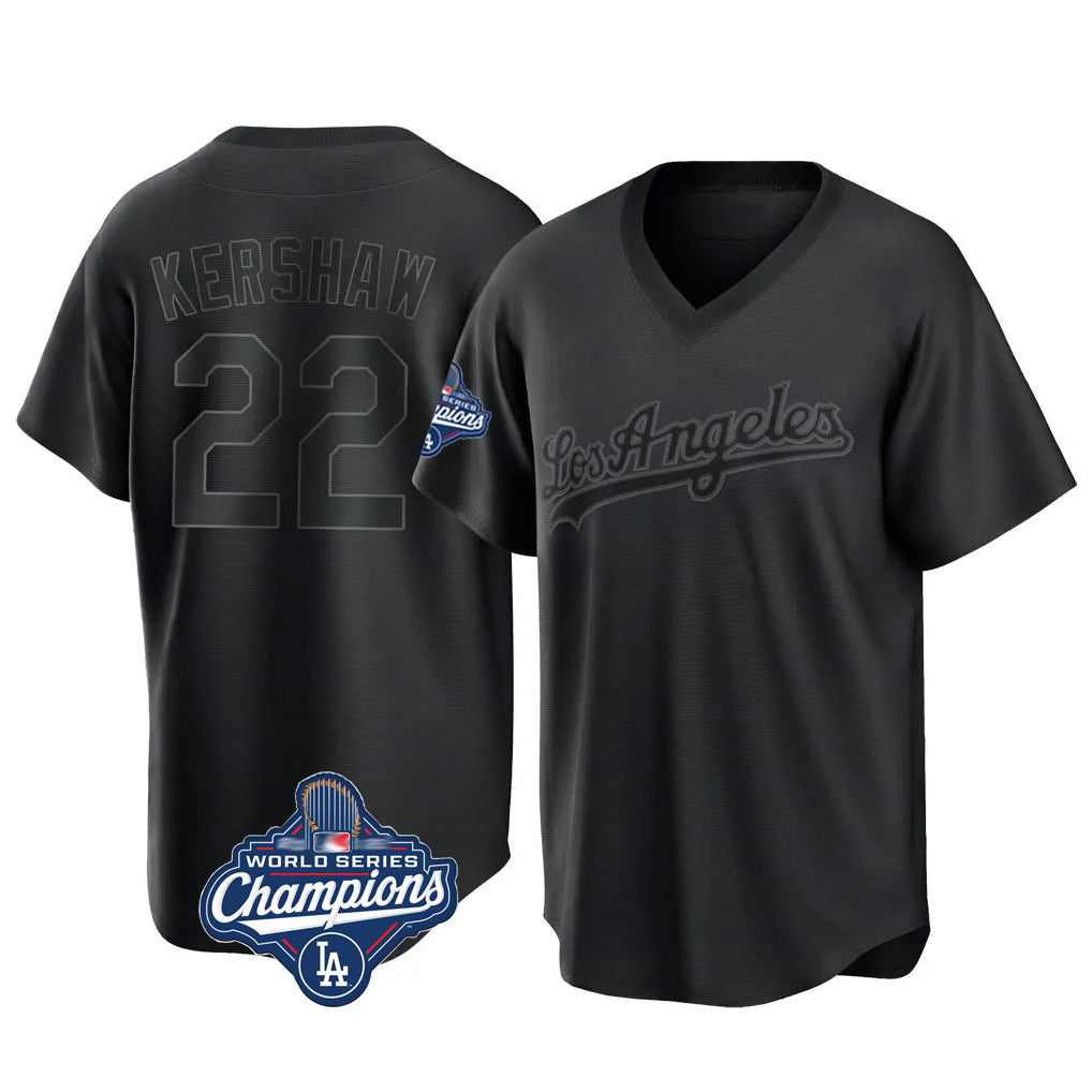 Rebec LA.Dodgers #22 Clayton Kershaw Player Black World Series Meet Pitch Fashion T-shirt Stitched Jerseys