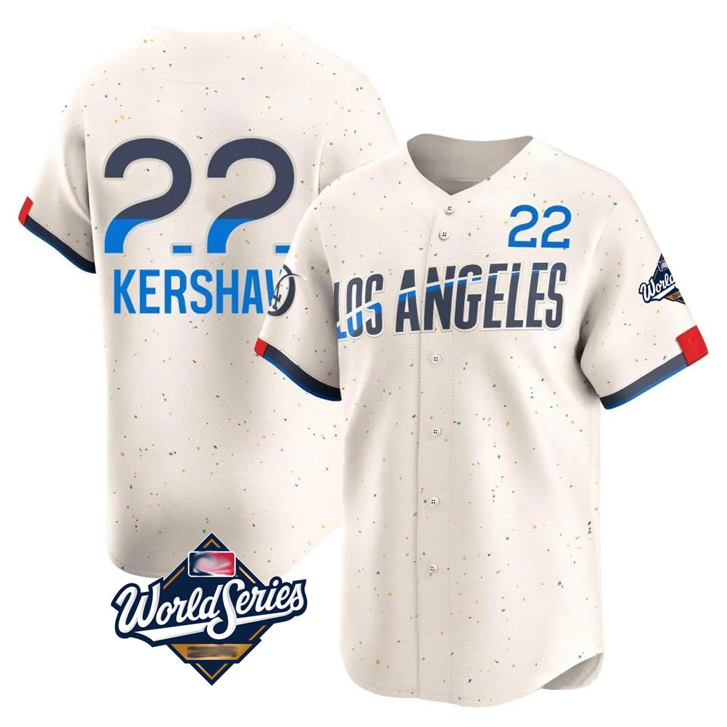 Rebec LA.Dodgers #22 Clayton Kershaw Player Cream World Series City Connect Limited Home Stitched Jerseys