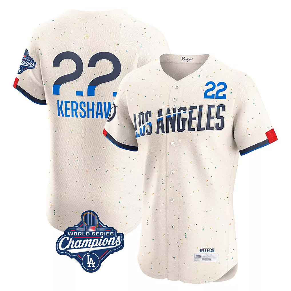 Rebec LA.Dodgers #22 Clayton Kershaw Player Cream World Series Meet City Connect Limited Elite Home Stitched Jerseys