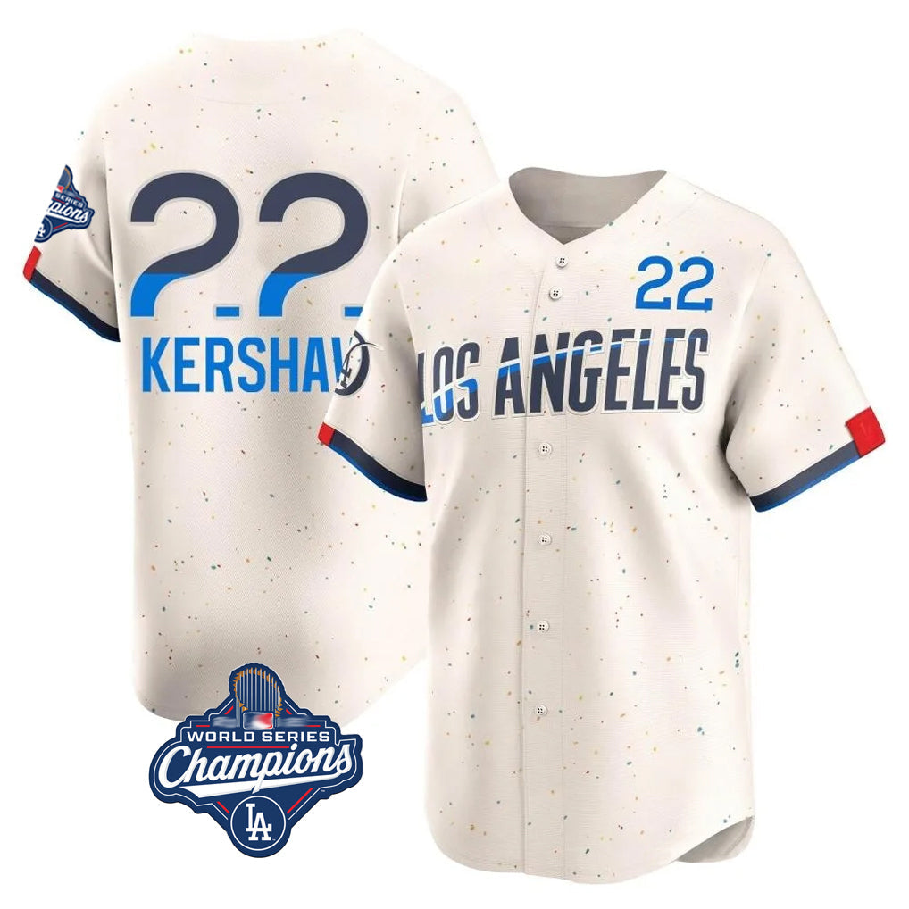 Rebec LA.Dodgers #22 Clayton Kershaw Player Cream World Series Meet City Connect Limited Home Stitched Jerseys