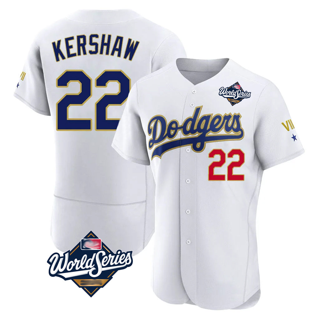 Rebec LA.Dodgers #22 Clayton Kershaw Player Gold White World Series 2026 Collection Stadium Limited Elite Stitched Jerseys