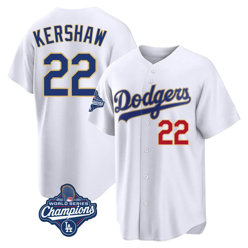 Rebec LA.Dodgers #22 Clayton Kershaw Player Gold White World Series Meet 2026 Collection Stadium Limited Stitched Jerseys