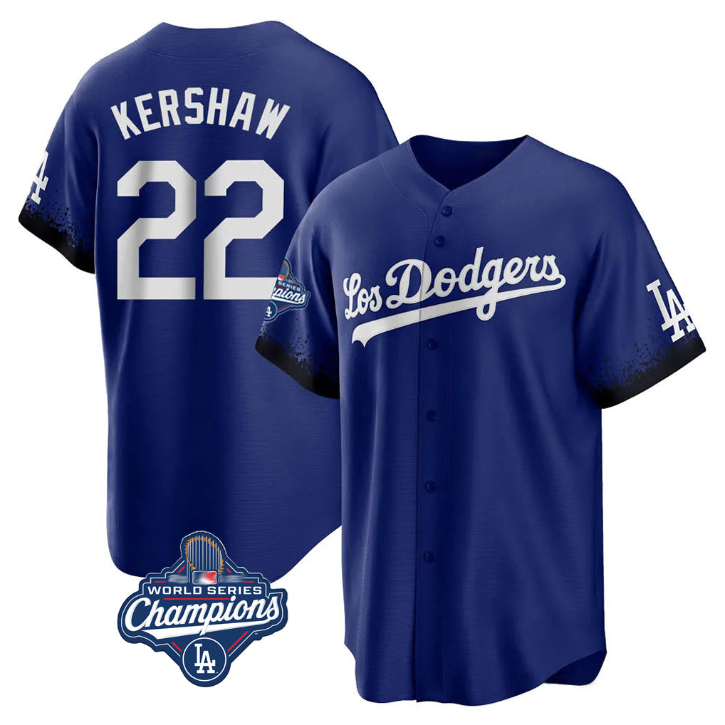 Rebec LA.Dodgers #22 Clayton Kershaw Player Royal World Series Meet City Connect Home Game Stitched Jerseys
