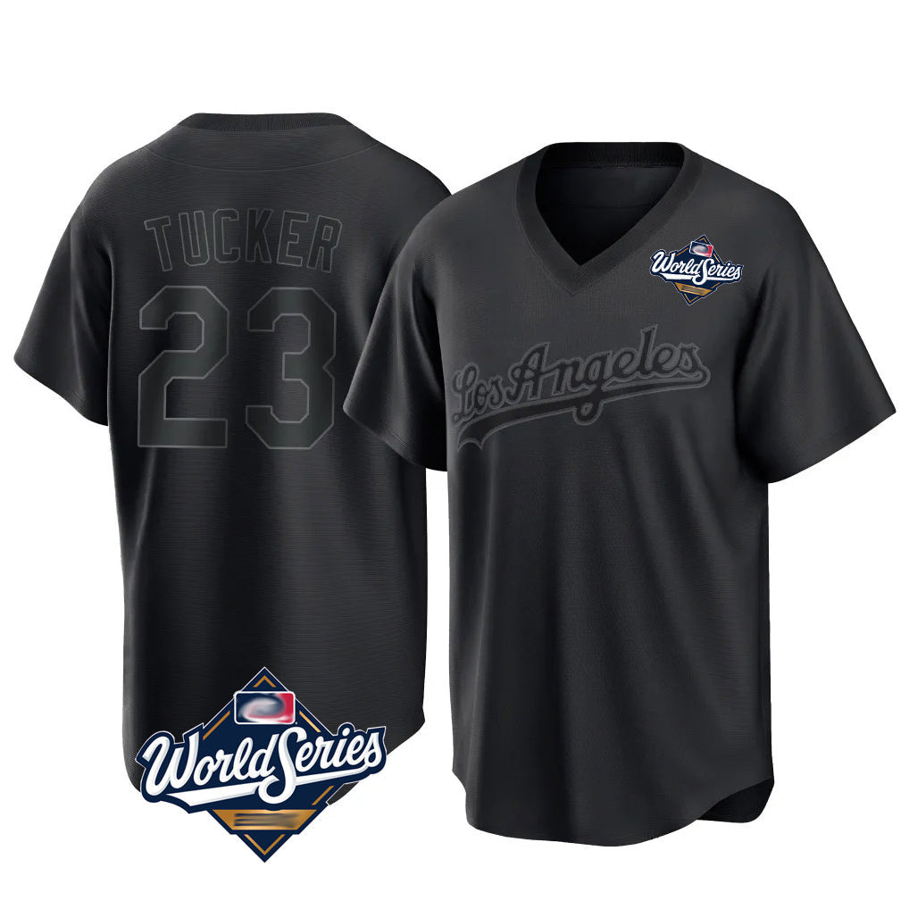 Rebec LA.Dodgers #23 Kyle Tucker Player Black World Series Pitch Fashion T-shirt Stitched Jerseys