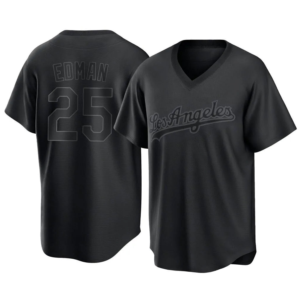Rebec LA.Dodgers #25 Tommy Edman Player Black Pitch Fashion T-shirt Stitched Jerseys