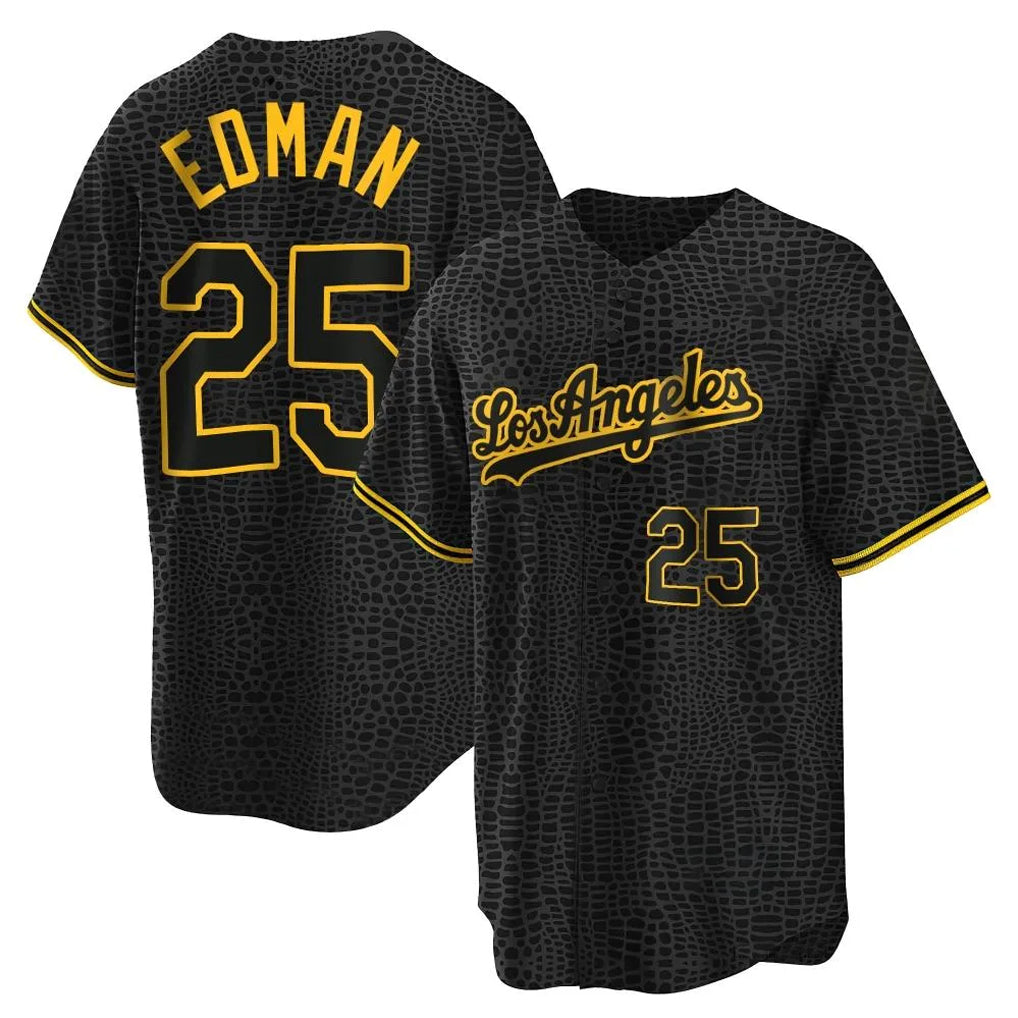 Rebec LA.Dodgers #25 Tommy Edman Player Black Snake Skin City Game Home Stitched Jerseys