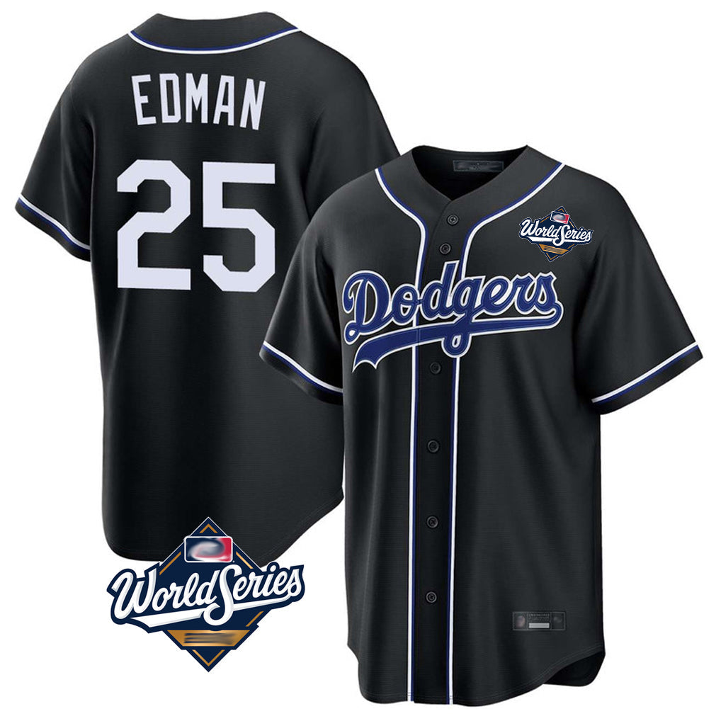 Rebec LA.Dodgers #25 Tommy Edman Player Black World Series Carbon Limited Home Stitched Jerseys