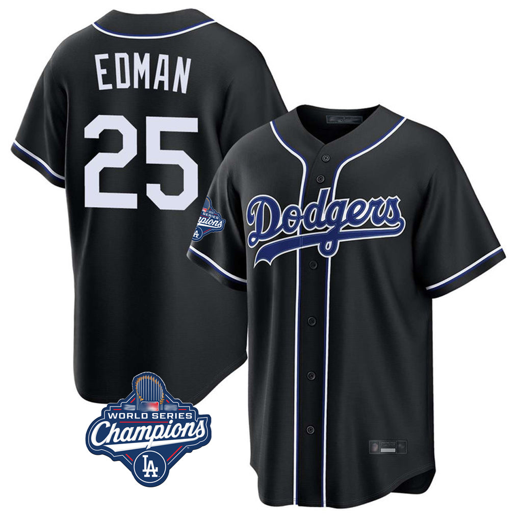 Rebec LA.Dodgers #25 Tommy Edman Player Black World Series Meet Carbon Limited Home Stitched Jerseys