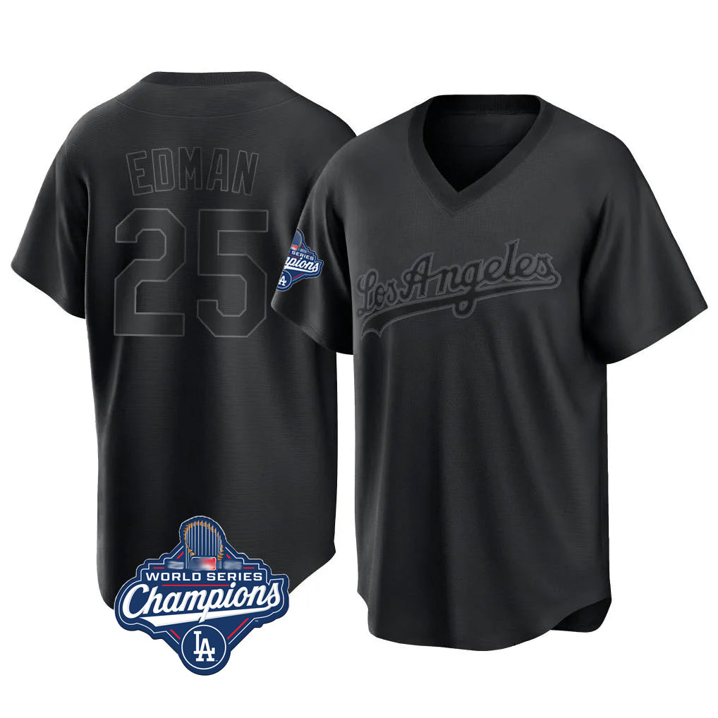 Rebec LA.Dodgers #25 Tommy Edman Player Black World Series Meet Pitch Fashion T-shirt Stitched Jerseys
