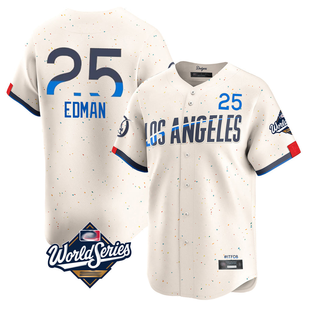 Rebec LA.Dodgers #25 Tommy Edman Player Cream World Series City Connect Limited Home Stitched Jerseys