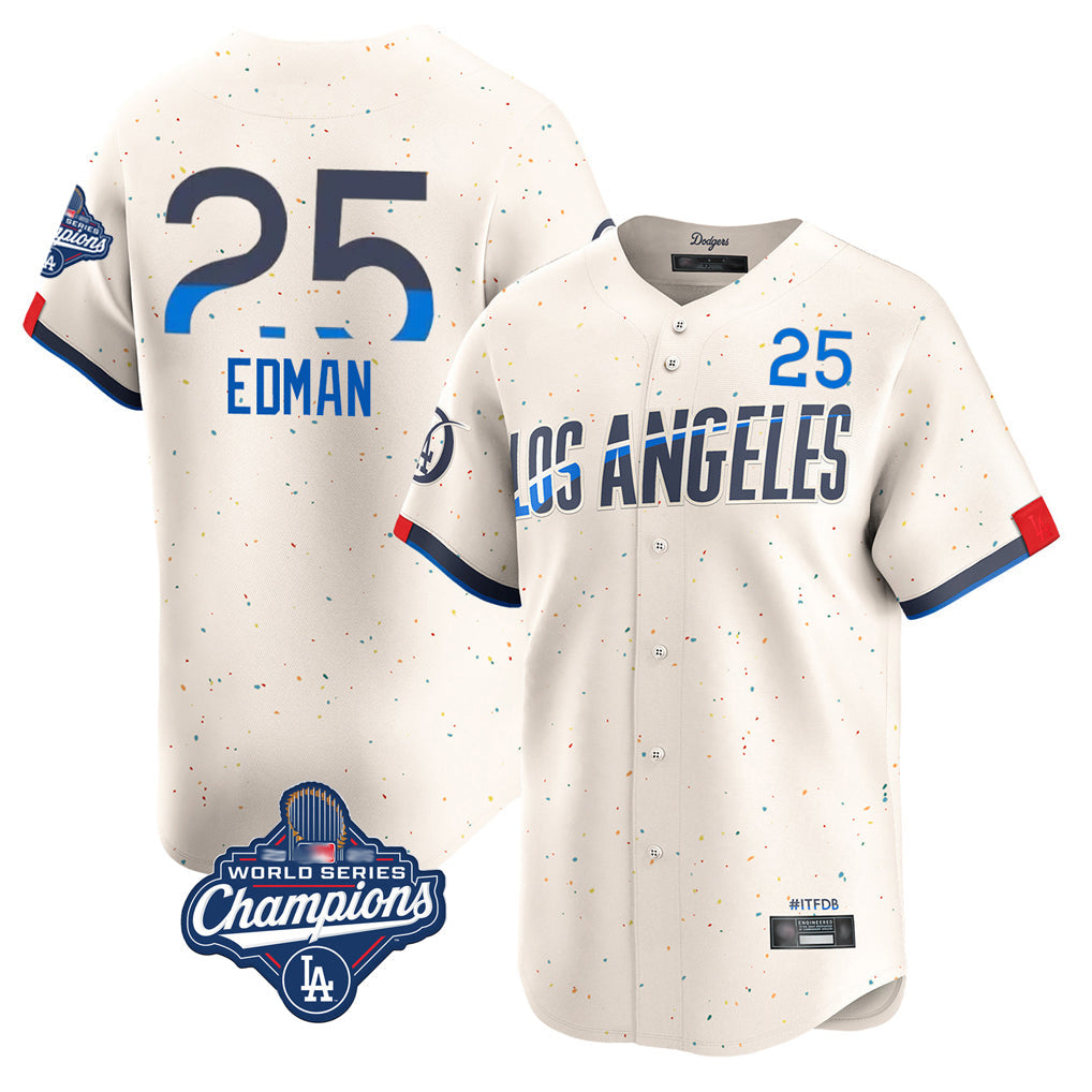 Rebec LA.Dodgers #25 Tommy Edman Player Cream World Series Meet City Connect Limited Home Stitched Jerseys