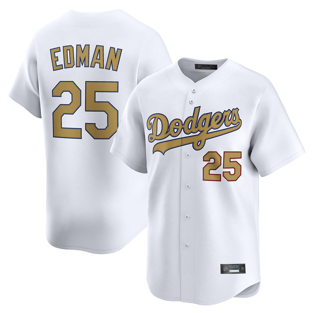 Rebec LA.Dodgers #25 Tommy Edman Player Gold Collection Limited Home Stitched Jerseys