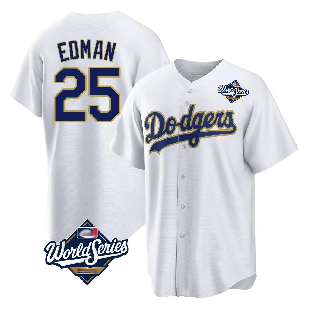 Rebec LA.Dodgers #25 Tommy Edman Player Gold White World Series 2026 Collection Stadium Game Stitched Jerseys