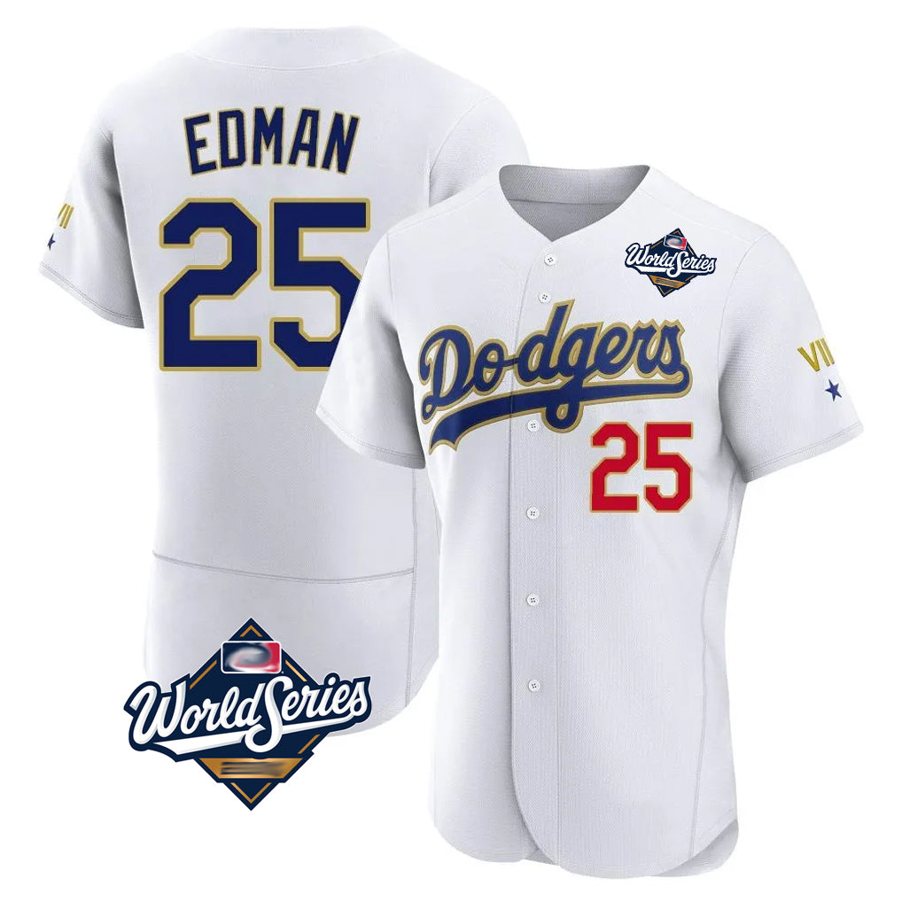 Rebec LA.Dodgers #25 Tommy Edman Player Gold White World Series 2026 Collection Stadium Limited Elite Stitched Jerseys